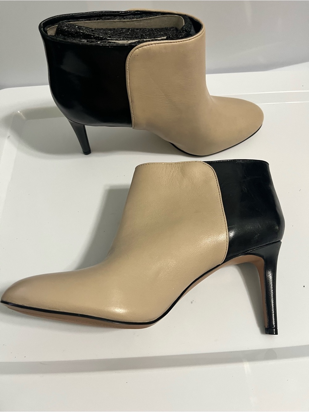 Nine West Two-Tone Beige and Black Leather Ankle Booties